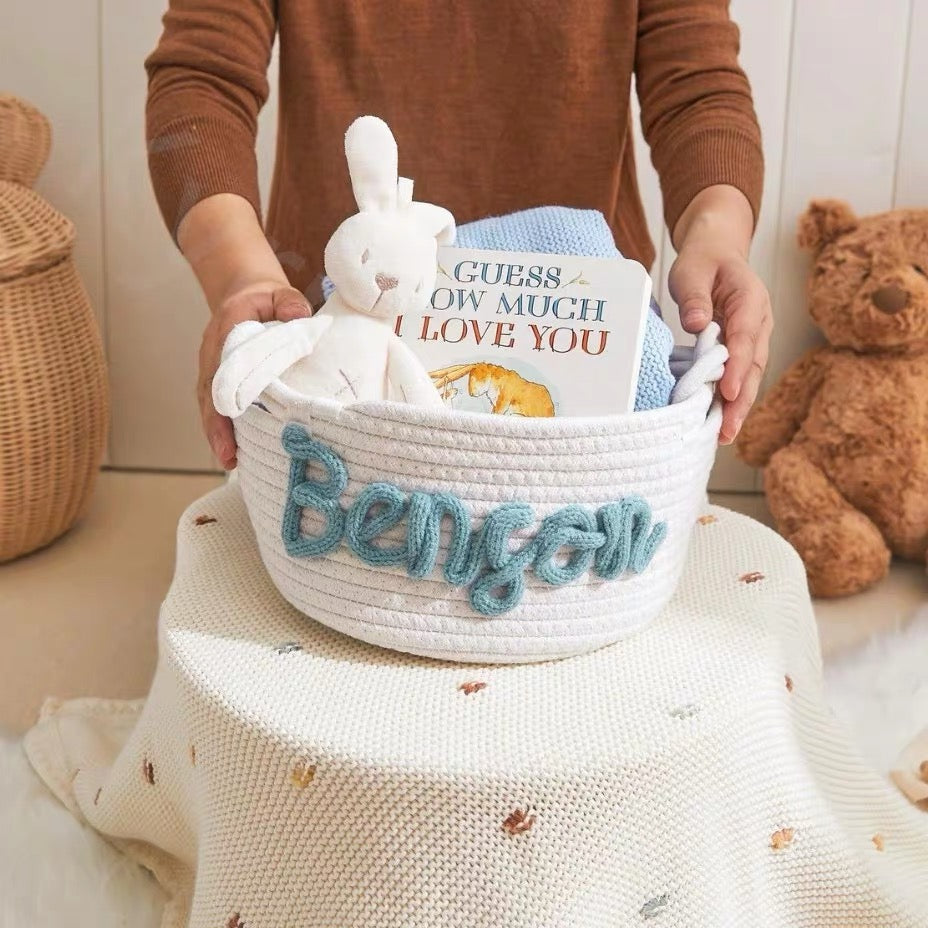 Personalized Baby Basket, Baby Shower Gift Basket, New Mom Gift Basket, Custom Name Basket, Newborn Gift, Nursery Decor, Toy Storage Basket