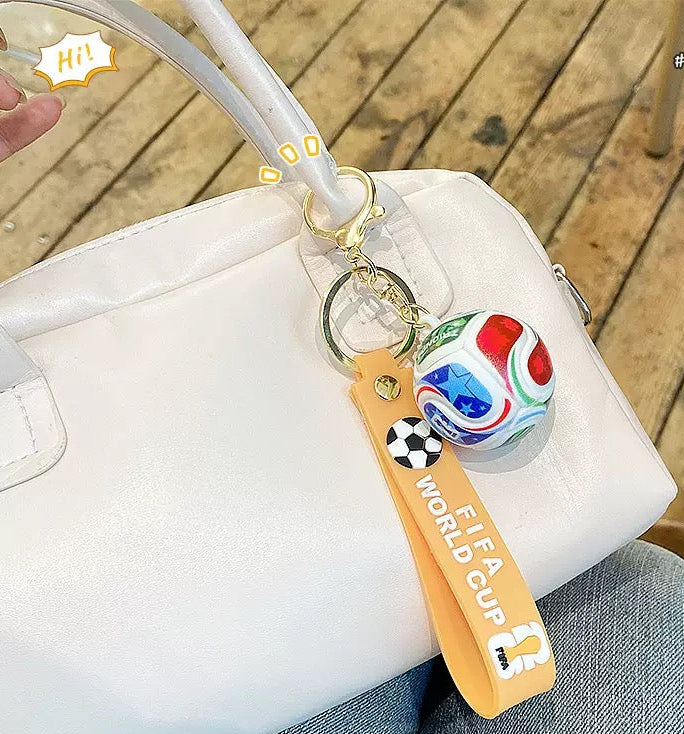 3D Mini Soccer Ball Keychain with Flexible Strap, 5 Colors Football Key Ring with Lobster Clasp Gold Split Ring, Sports Bag Charm Gift for Soccer Fans Coach Teammate
