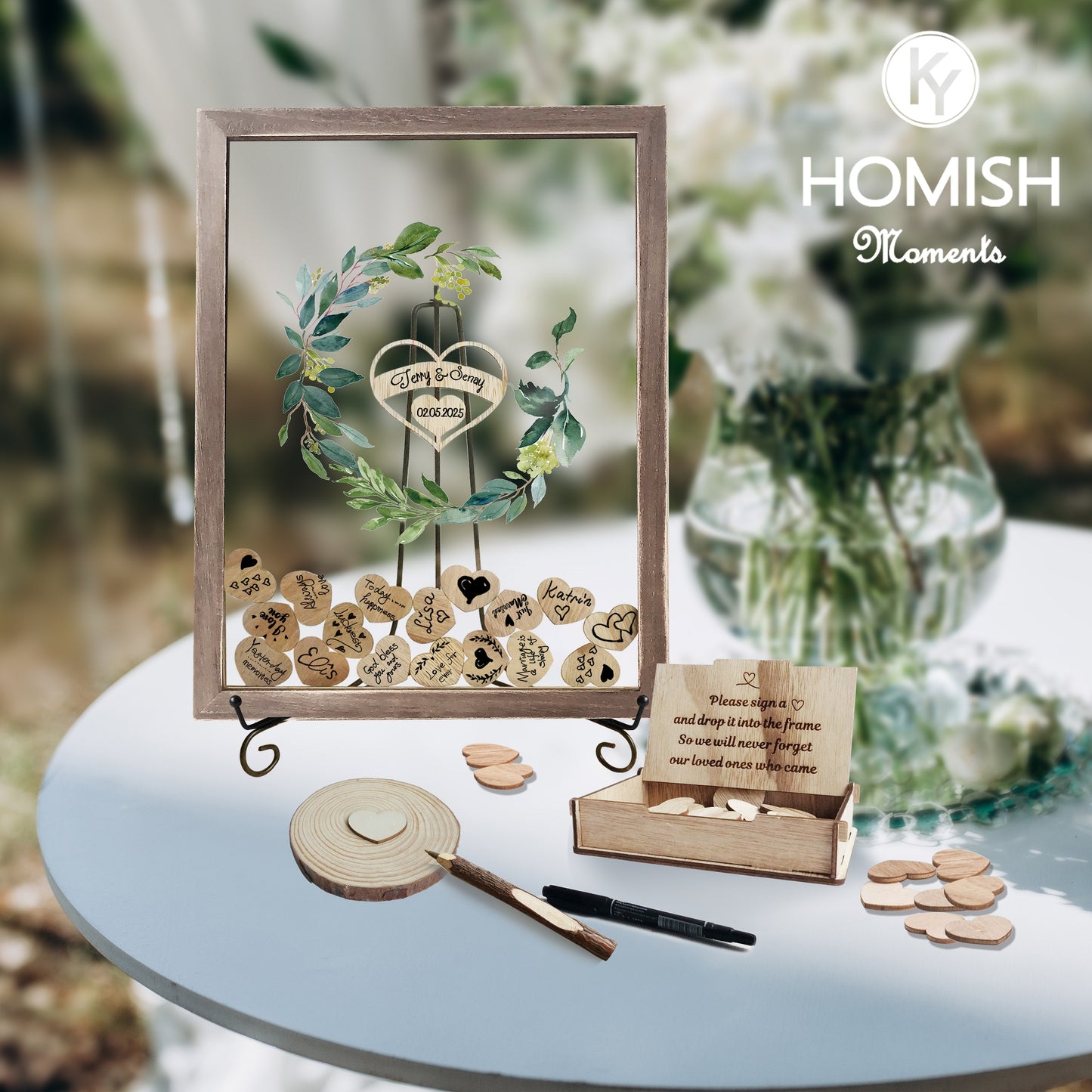 Custom Acrylic Wedding Guest Book,Guest Book With Garland,Custom Wedding Decor,Drop Box Keepsake, Sign-in Book For Wedding