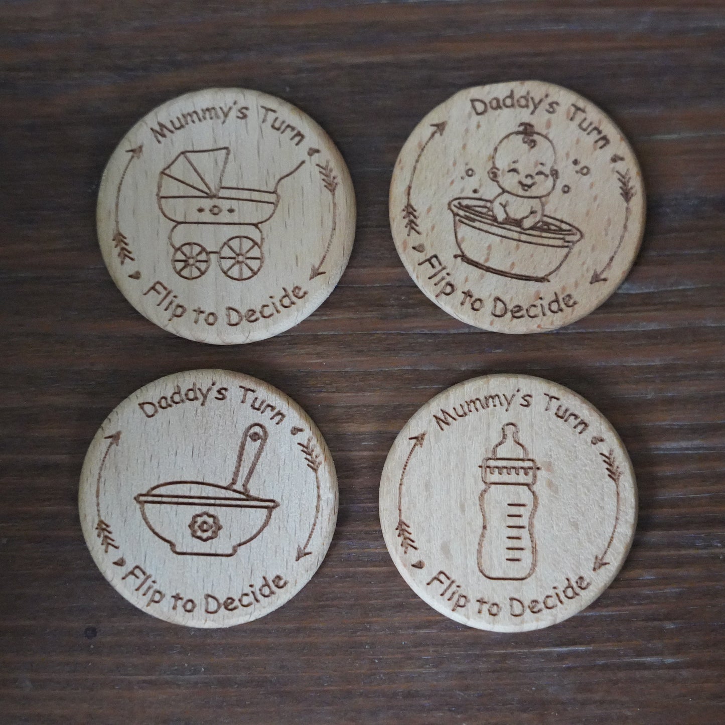 Personalized Baby Decision Coin With Bag,Engraved Parent Gift,New Mum Baby shower,Decision Flip Coin,New Baby Gift,Wooden Decision Maker