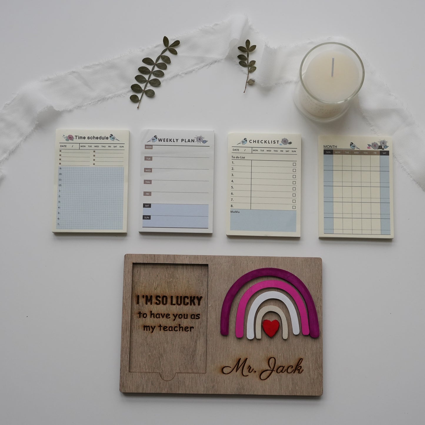 Personalized Wooden Sticky Note Holder With Name,End Of The Year Present,Classroom Desk Gift,Teacher Appreciation Gift