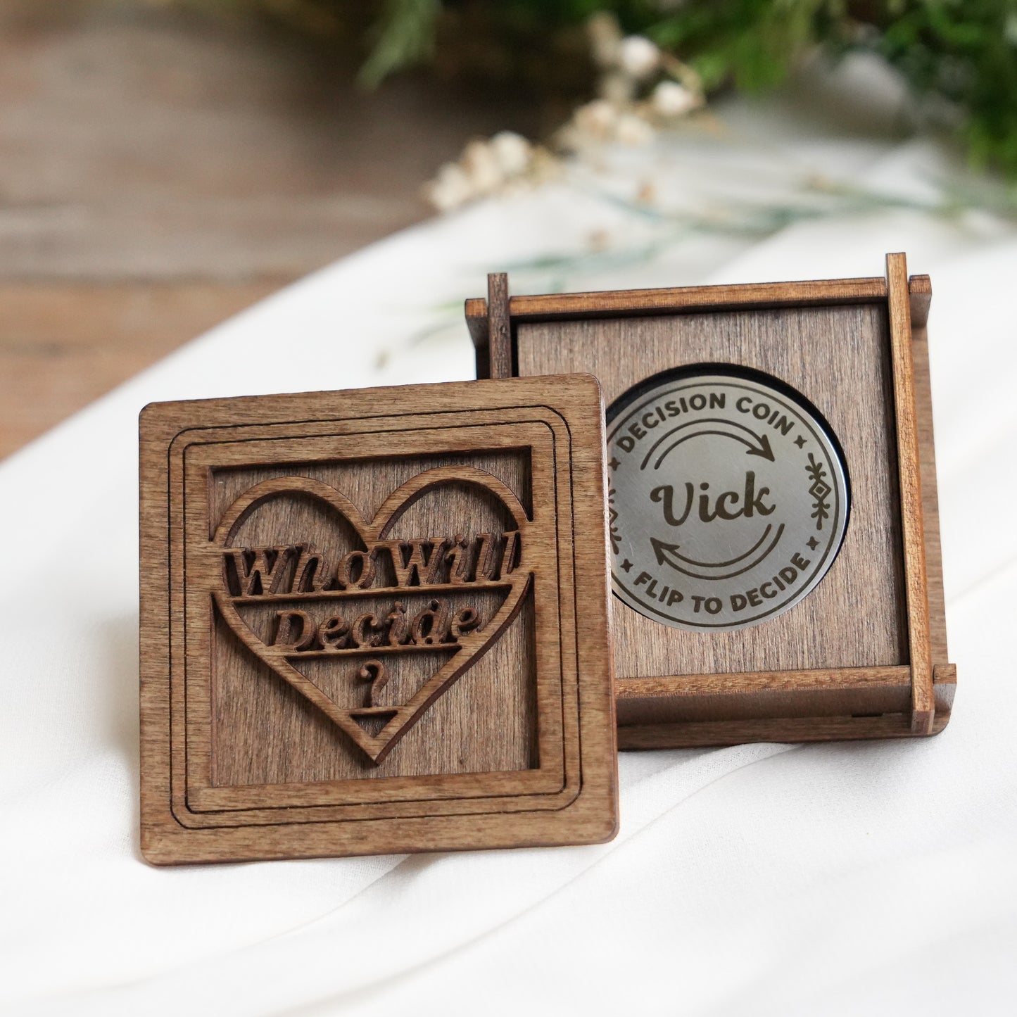 Personalized Decision Coin Gift - Custom Flip Coin for Couples, Handmade Brass Coin for Him or Her,Funny Anniversary Gift – Date Night Idea