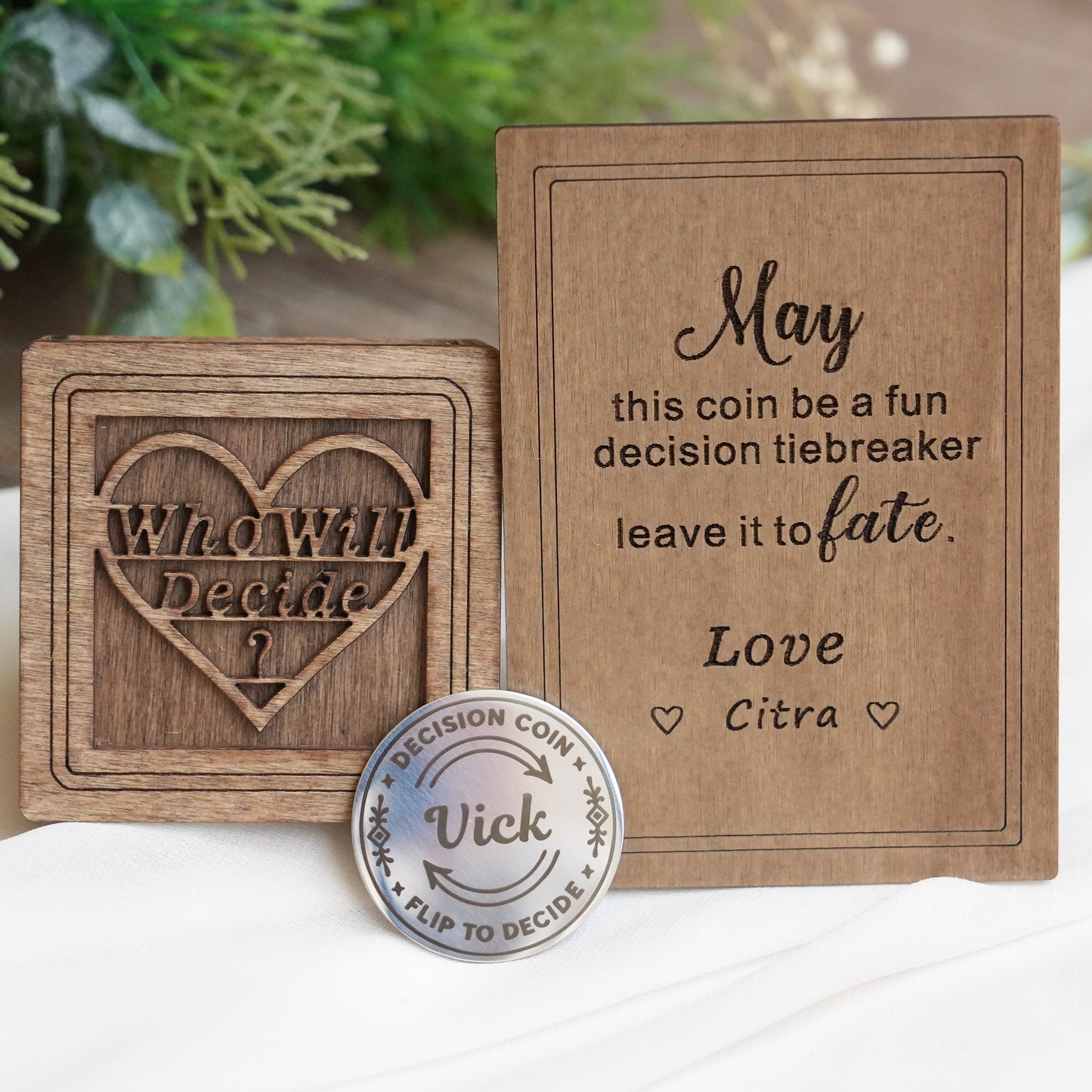 Personalized Decision Coin Gift - Custom Flip Coin for Couples, Handmade Brass Coin for Him or Her,Funny Anniversary Gift – Date Night Idea