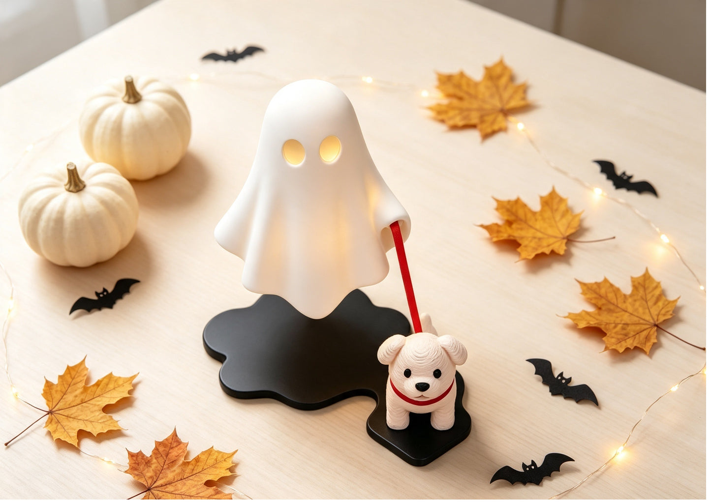 Ghost Dog Night Light, Mini Ghost Puppy Statue, Halloween Desk & Shelf Decor, Kawaii Spooky Ornament, Unique Halloween Gift