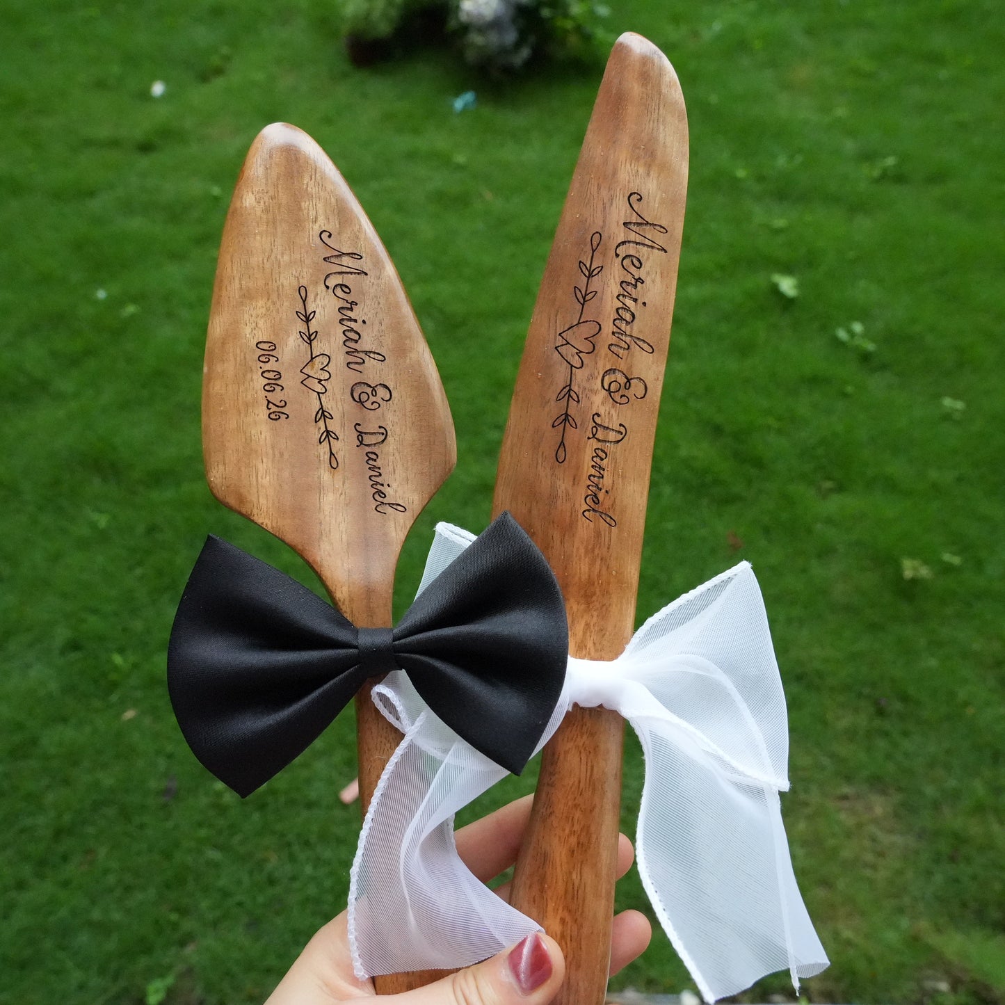 Customed Wooden Cake Knife and Server Set, Wedding,Anniversary Gift,Wedding Cake Cutting Set, Cutlery Gift for Bride and Groom