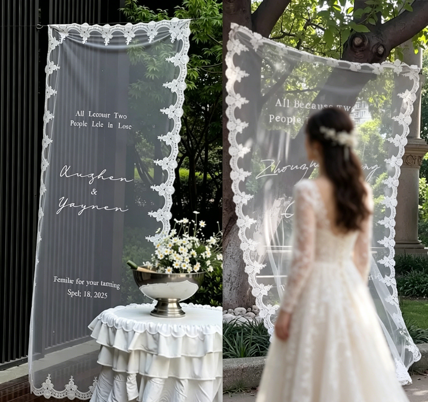 Custom Fabric Welcome Sign, Vintage Tulle Wedding Banner, Dusty Blue Wedding Welcome Sign for Bridal Shower & Engagement Party