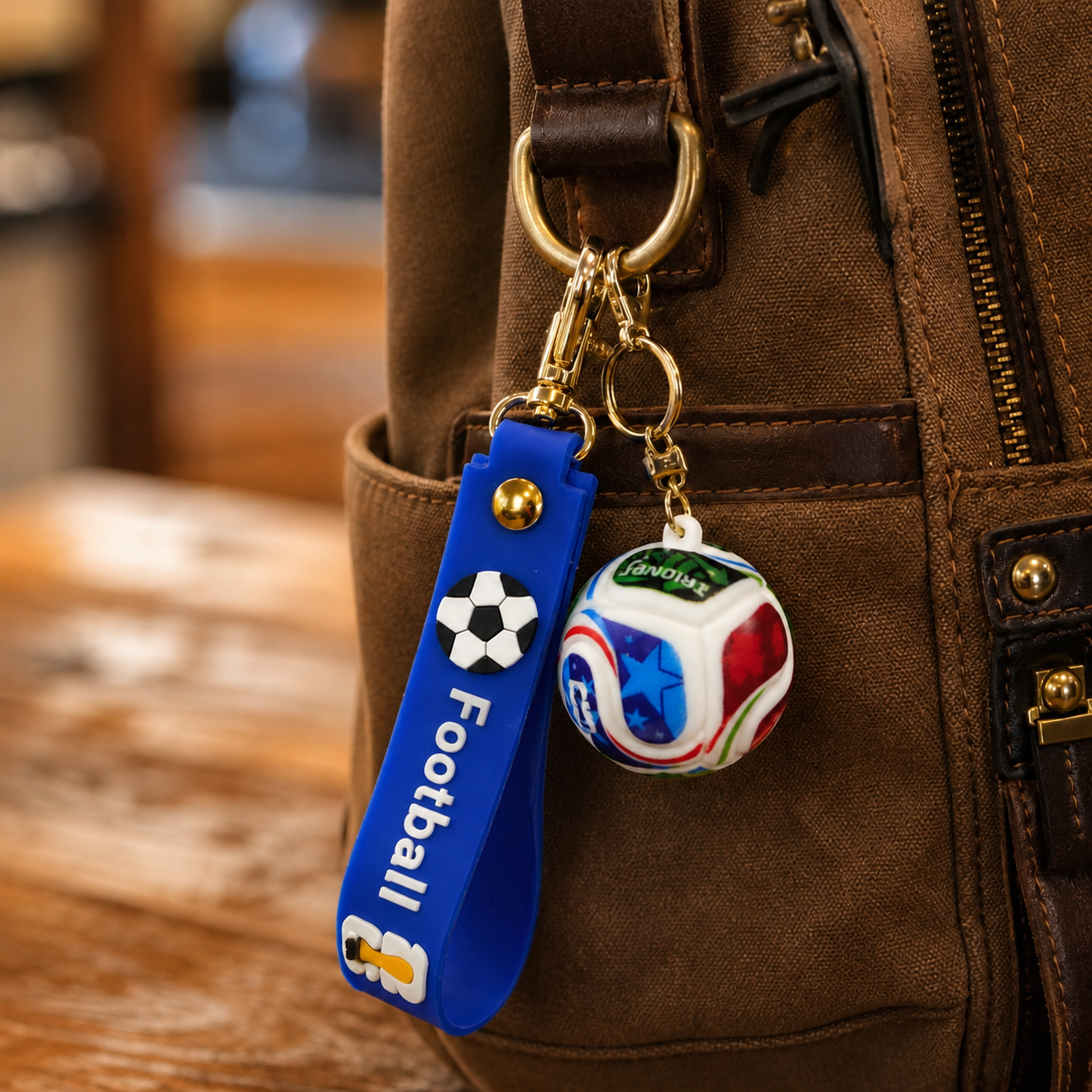 3D Mini Soccer Ball Keychain with Flexible Strap, 5 Colors Football Key Ring with Lobster Clasp Gold Split Ring, Sports Bag Charm Gift for Soccer Fans Coach Teammate