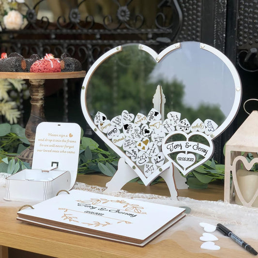 Personalized Heart Wedding Guest Book With Love Puzzle,Guestbook Alternative,Heart Shaped Wedding  Guest Signature Frame