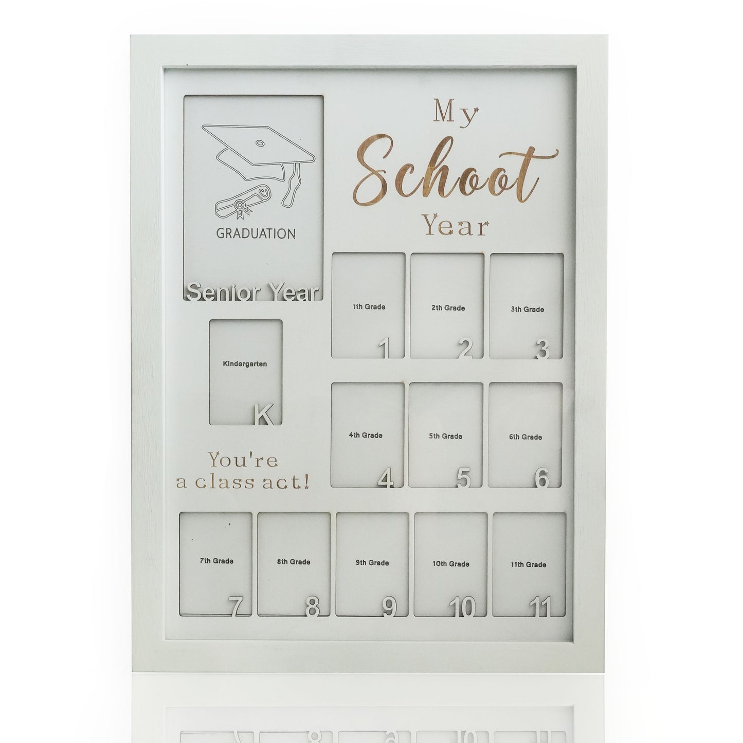 Personalized School Years Photo Frame,Pre K-12  Grade School Picture Frame,School Photo Keepsake, Display Graduation Memory Board