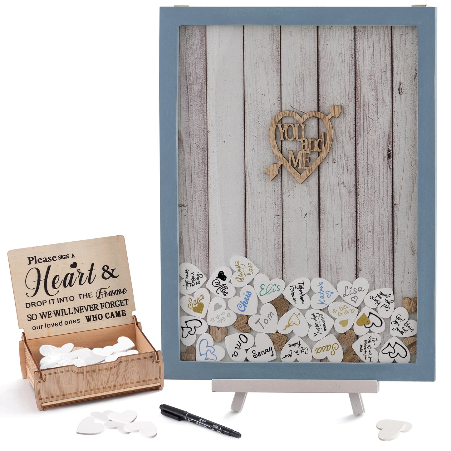 Personalized Blue Wedding Guest Book,Guest Book With Love Puzzle Box,Drop Box Sign,Chic Wedding Keepsake,Gift For Couple