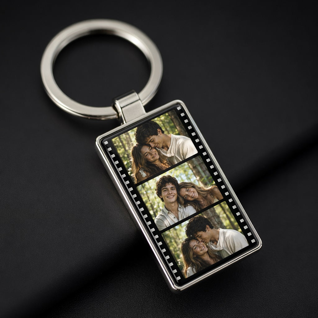 Personalized Film Strip Photo Keychain,  Custom Metal Photo Booth Keyring, Sentimental  Anniversary Keepsake, Romantic Couple Gift