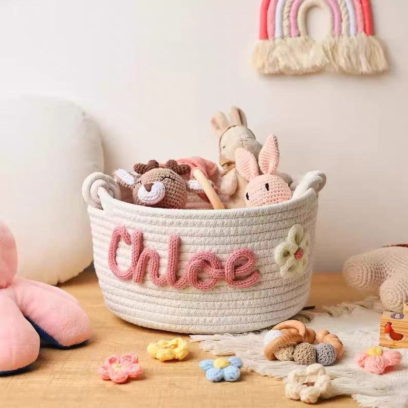 Personalized Baby Basket, Baby Shower Gift Basket, New Mom Gift Basket, Custom Name Basket, Newborn Gift, Nursery Decor, Toy Storage Basket