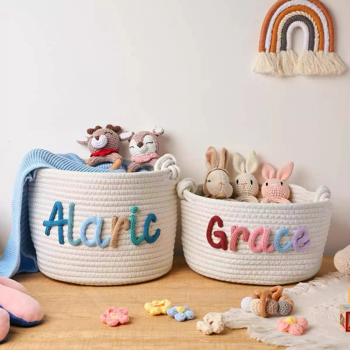 Personalized Baby Basket, Baby Shower Gift Basket, New Mom Gift Basket, Custom Name Basket, Newborn Gift, Nursery Decor, Toy Storage Basket