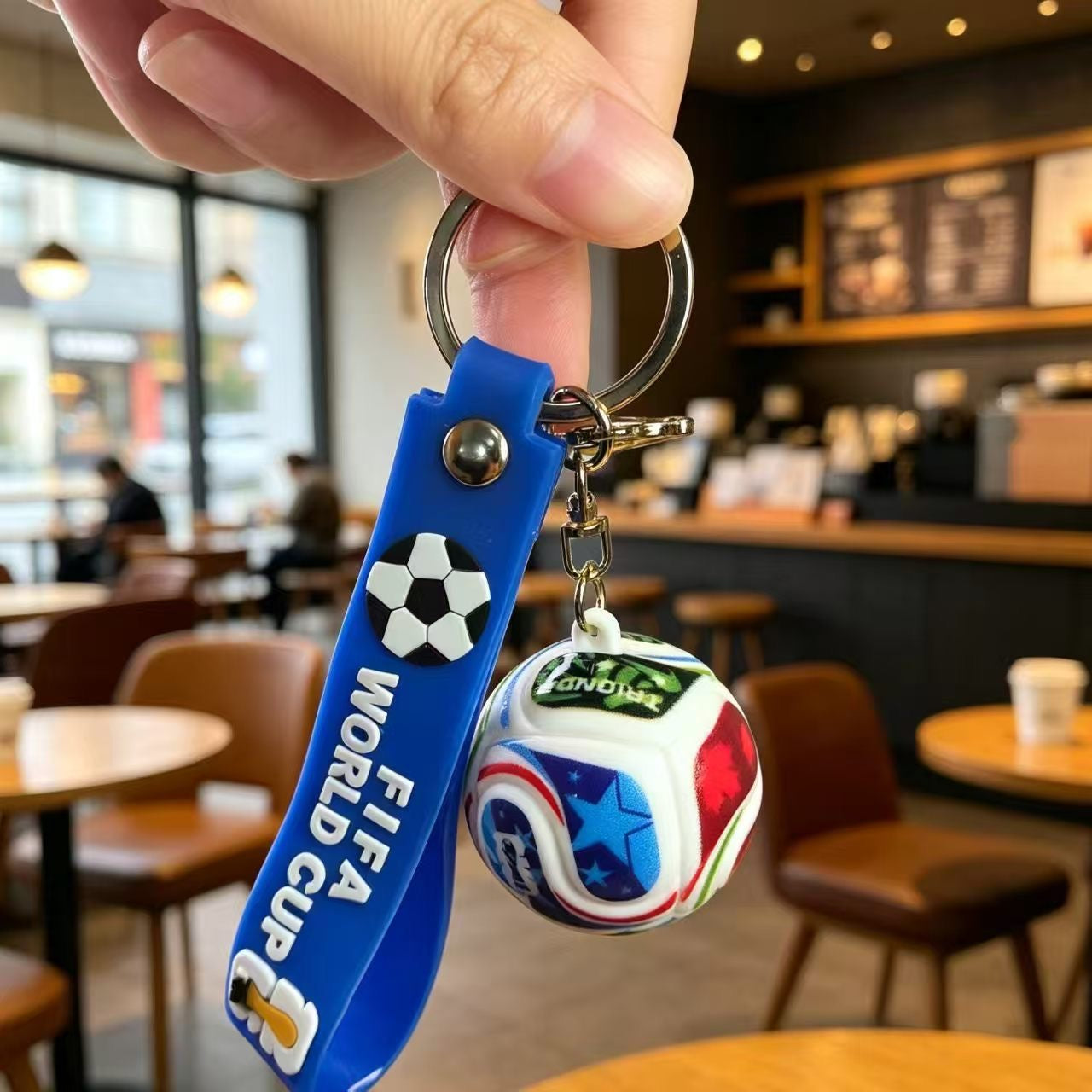 3D Mini Soccer Ball Keychain with Flexible Strap, 5 Colors Football Key Ring with Lobster Clasp Gold Split Ring, Sports Bag Charm Gift for Soccer Fans Coach Teammate