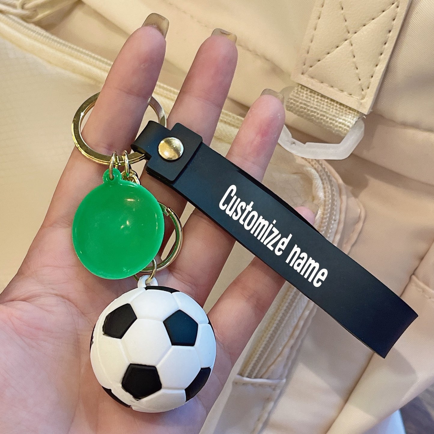 3D Mini Soccer Ball Keychain with Flexible Strap, 5 Colors Football Key Ring with Lobster Clasp Gold Split Ring, Sports Bag Charm Gift for Soccer Fans Coach Teammate