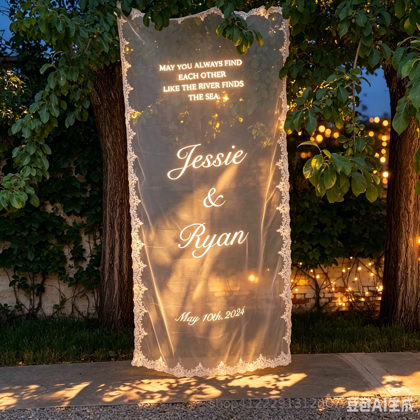 Custom Fabric Welcome Sign, Vintage Tulle Wedding Banner, Dusty Blue Wedding Welcome Sign for Bridal Shower & Engagement Party