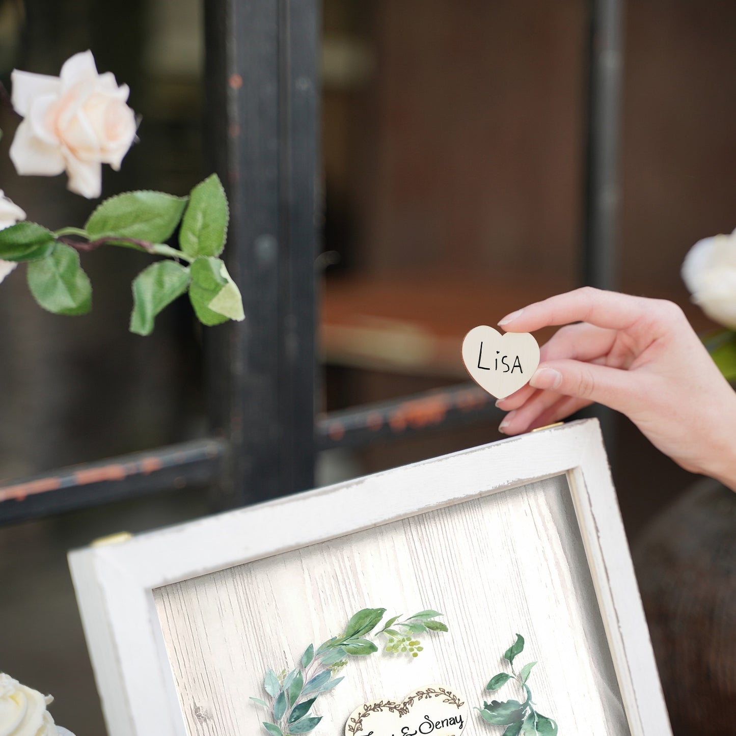 Personalized Acrylic Wedding Guest Book With Garland, Wedding Sign Bundle Set Of Guestbook,Rustic Heart Drop Box,Gift For Couple