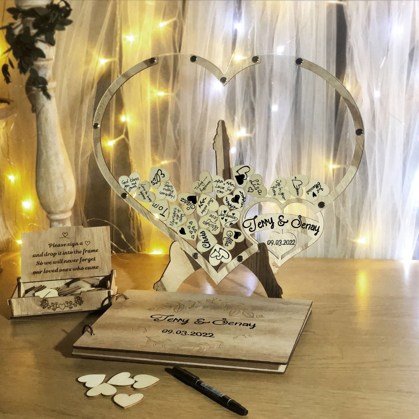 Personalized Heart Wedding Guest Book With Love Puzzle,Guestbook Alternative,Heart Shaped Wedding  Guest Signature Frame
