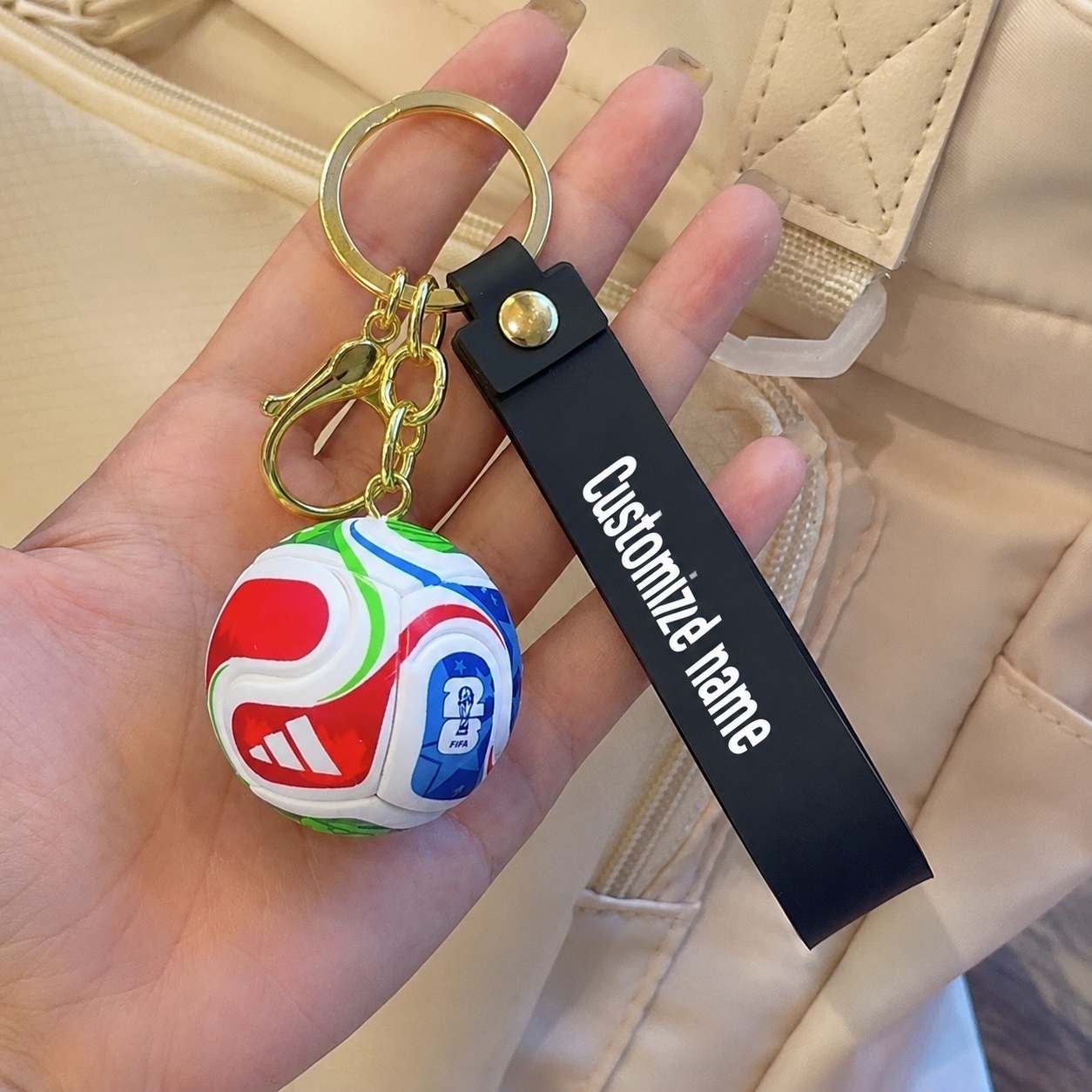 3D Mini Soccer Ball Keychain with Flexible Strap, 5 Colors Football Key Ring with Lobster Clasp Gold Split Ring, Sports Bag Charm Gift for Soccer Fans Coach Teammate