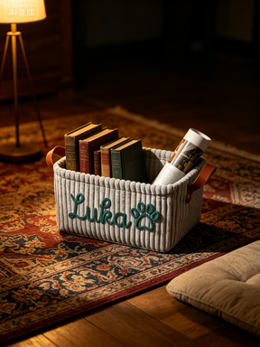 Cream Plush Corduroy Storage Basket with Faux Leather Handles |  Neutral Home Organizer Bin | Boho Nursery and Closet Storage