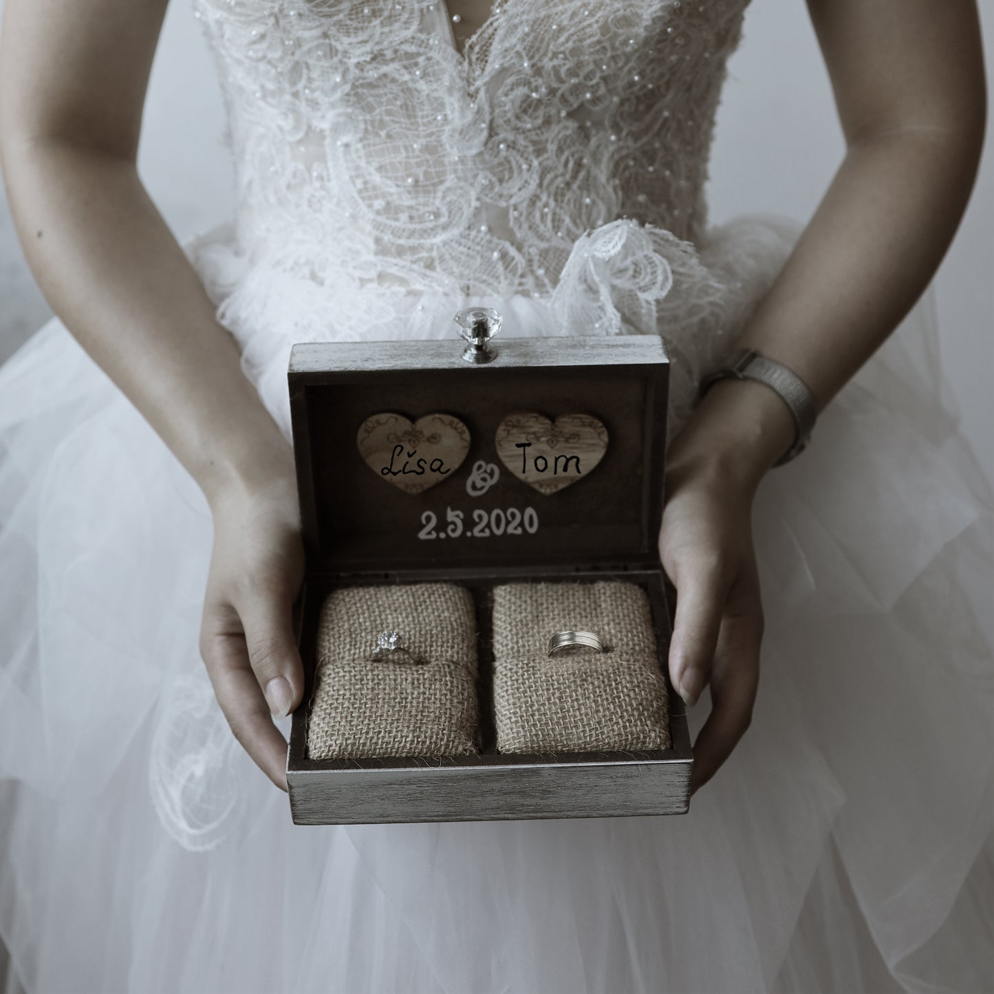 Personalized Wedding Ring Box,Wedding Ceremony Square Ring Box,Bridal Gift For Her,Couple Anniversary Gift,Proposal or Engagement Ring Box Gift