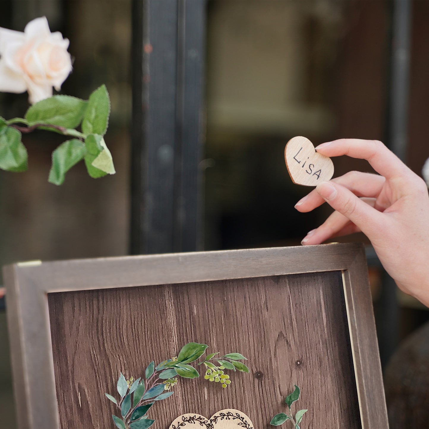 Personalized Acrylic Wedding Guest Book With Garland, Wedding Sign Bundle Set Of Guestbook,Rustic Heart Drop Box,Gift For Couple