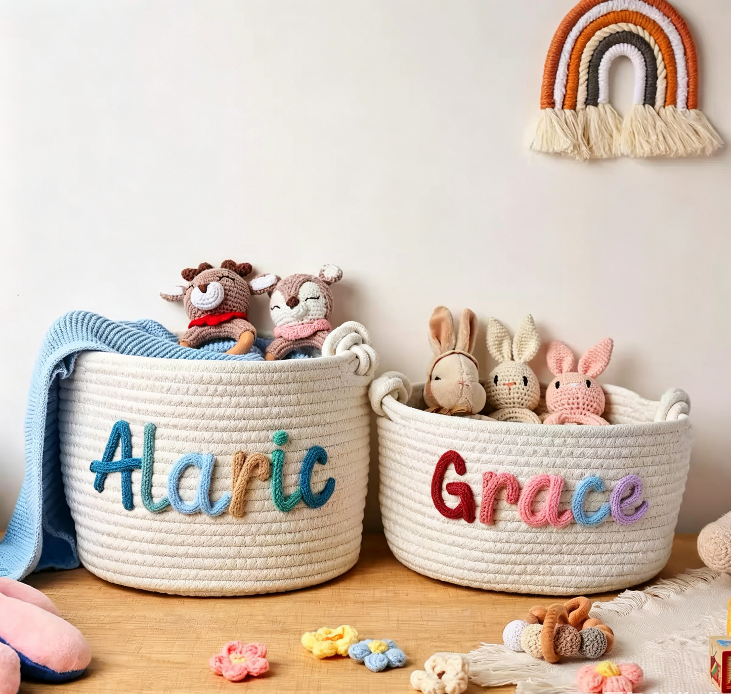 Personalized Baby Basket, Baby Shower Gift Basket, New Mom Gift Basket, Custom Name Basket, Newborn Gift, Nursery Decor, Toy Storage Basket