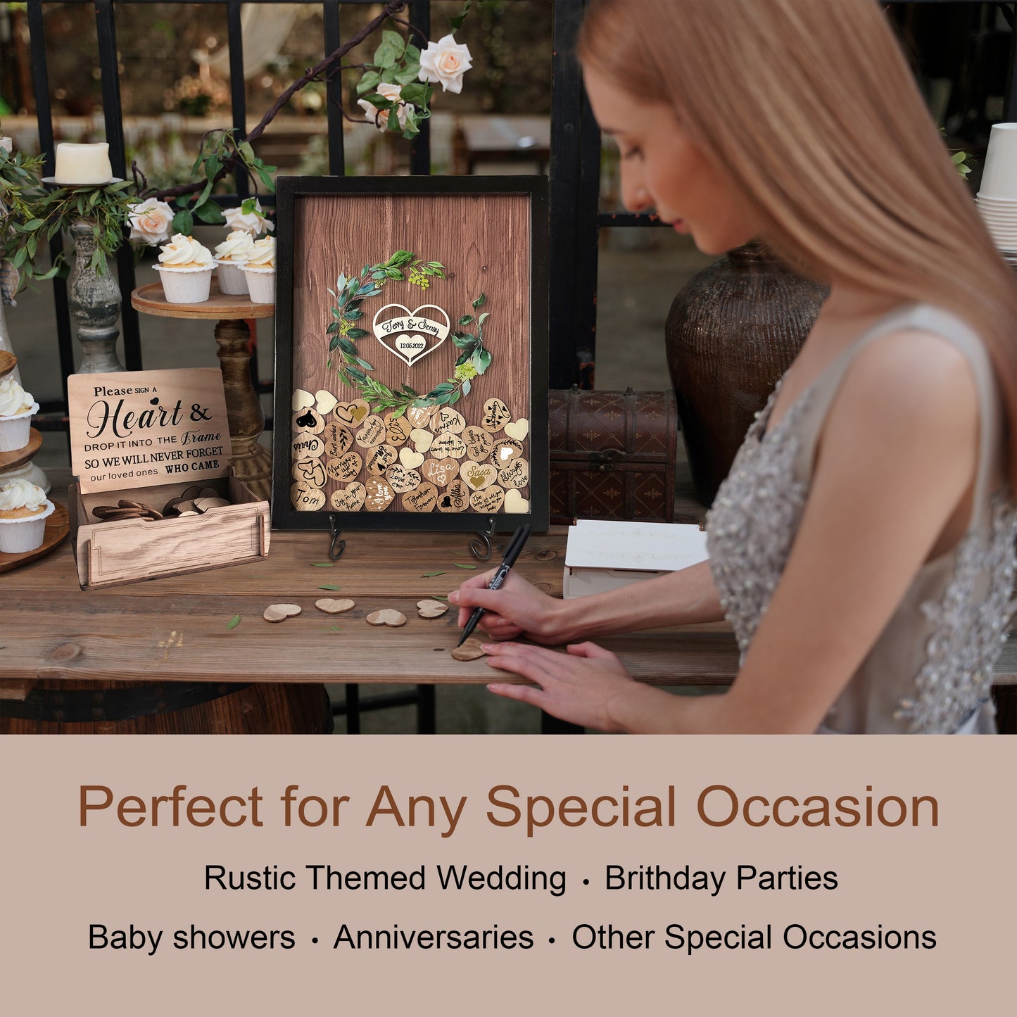 Personalized Acrylic Wedding Guest Book With Garland, Wedding Sign Bundle Set Of Guestbook,Rustic Heart Drop Box,Gift For Couple