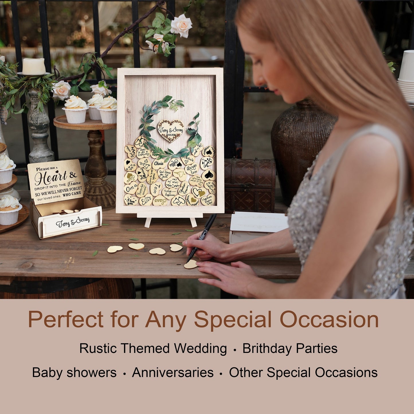Personalized Acrylic Wedding Guest Book With Garland, Wedding Sign Bundle Set Of Guestbook,Rustic Heart Drop Box,Gift For Couple