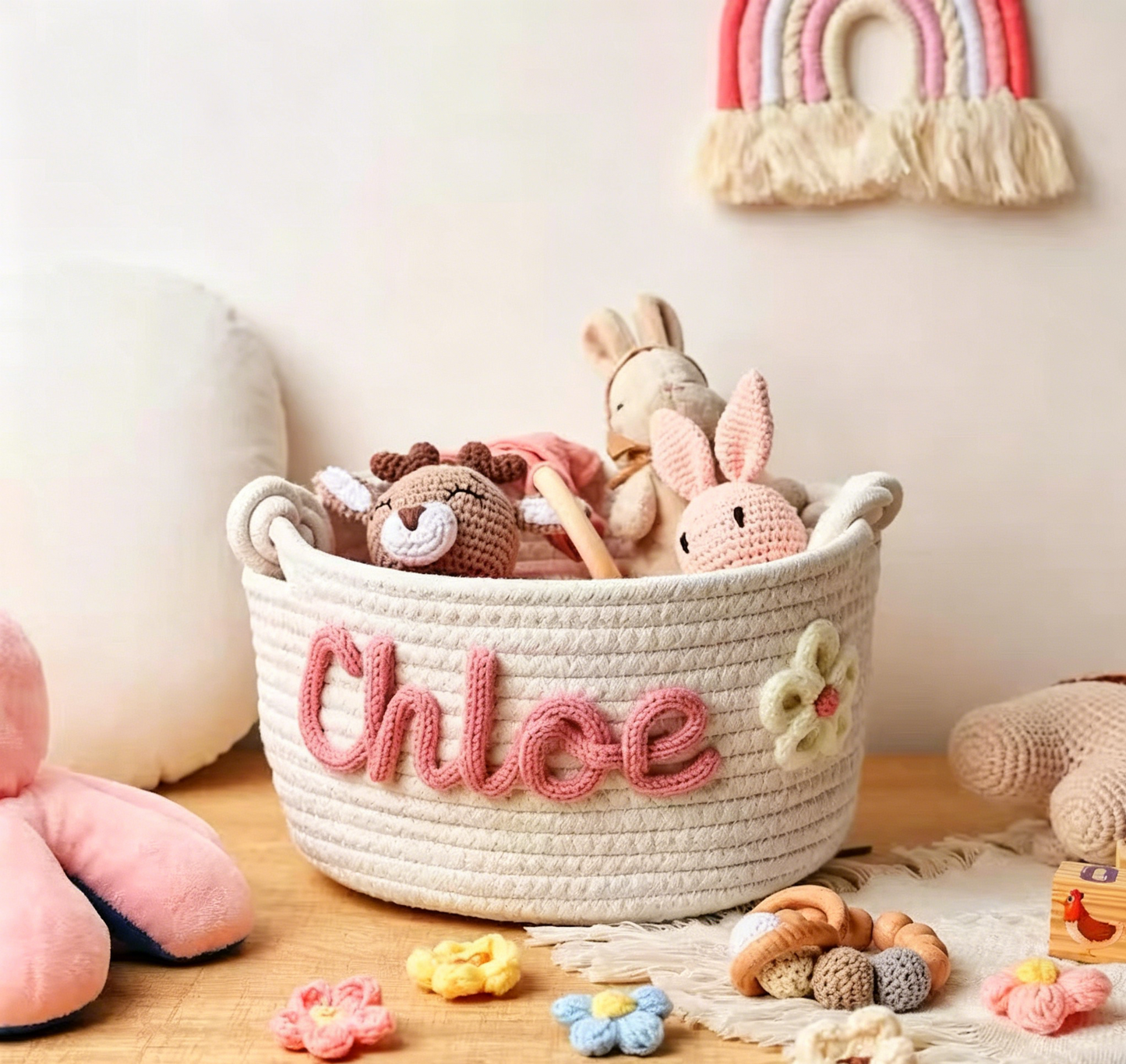 Personalized Baby Basket, Baby Shower Gift Basket, New Mom Gift Basket, Custom Name Basket, Newborn Gift, Nursery Decor, Toy Storage Basket