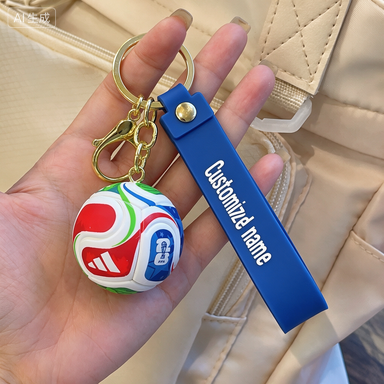 3D Mini Soccer Ball Keychain with Flexible Strap, 5 Colors Football Key Ring with Lobster Clasp Gold Split Ring, Sports Bag Charm Gift for Soccer Fans Coach Teammate