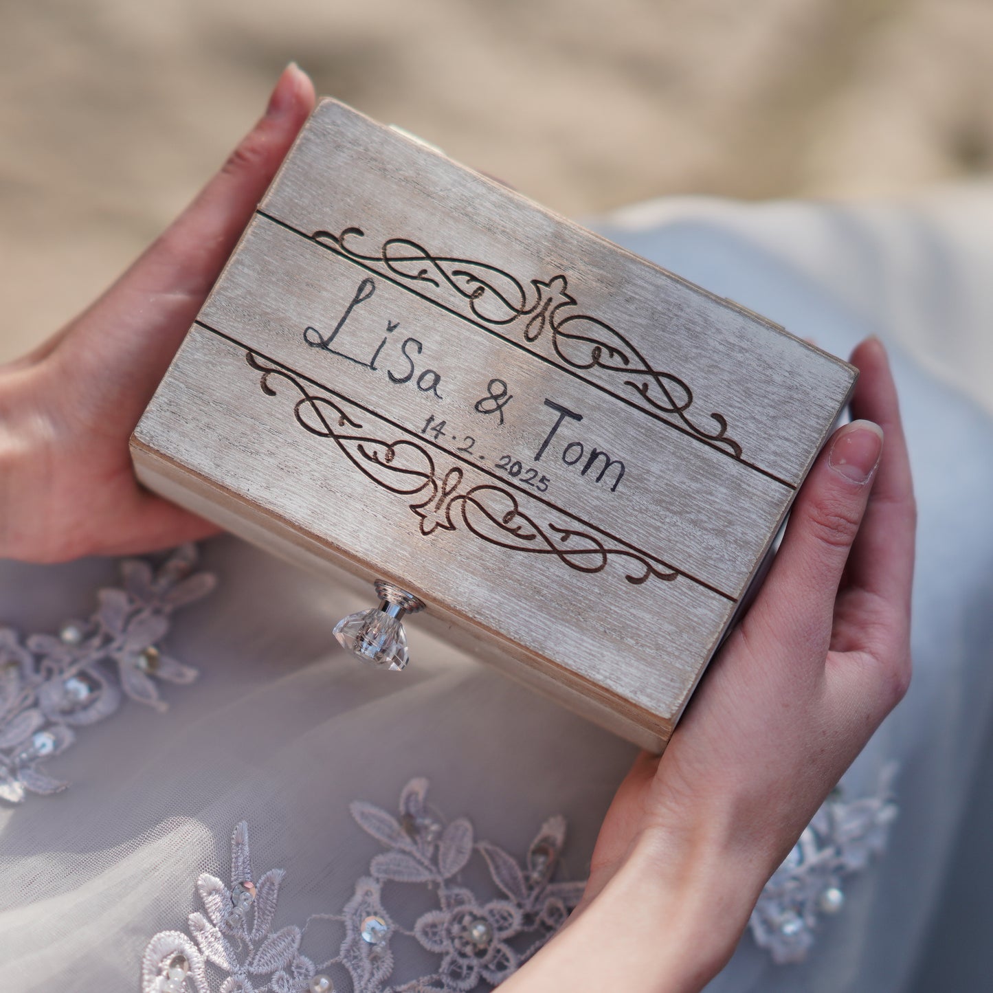 Personalized Wedding Ring Box,Wedding Ceremony Square Ring Box,Bridal Gift For Her,Couple Anniversary Gift,Proposal or Engagement Ring Box Gift