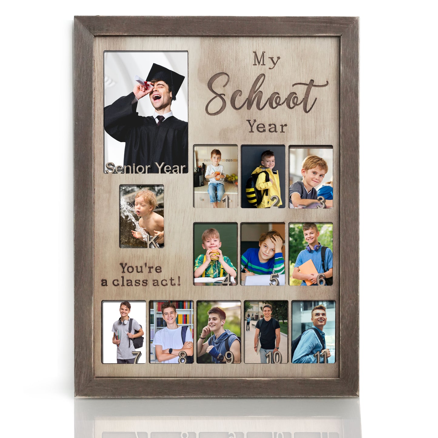 Personalized School Years Photo Frame,Display  Graduation Memory Board,Pre K-12 Grade School  Picture Frame,School Photo Keepsake