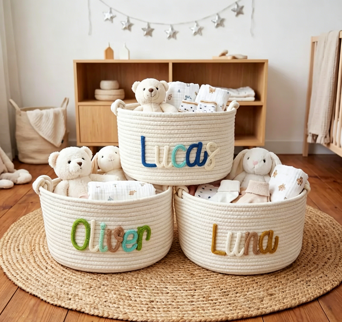 Personalized Baby Basket, Baby Shower Gift Basket, New Mom Gift Basket, Custom Name Basket, Newborn Gift, Nursery Decor, Toy Storage Basket