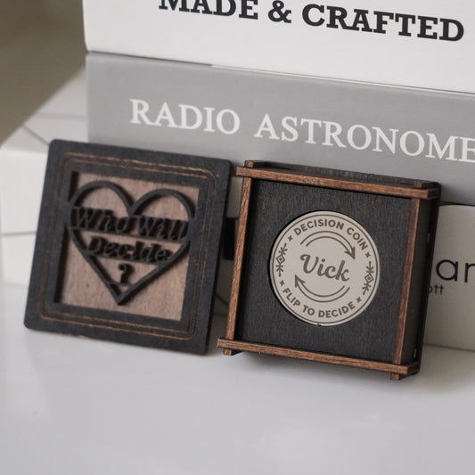 Personalized Modern Decision Coin With Wooden Box,Custom Engraved Brass Coin for Him or Her, Flip To Decide Coin Couples Coin