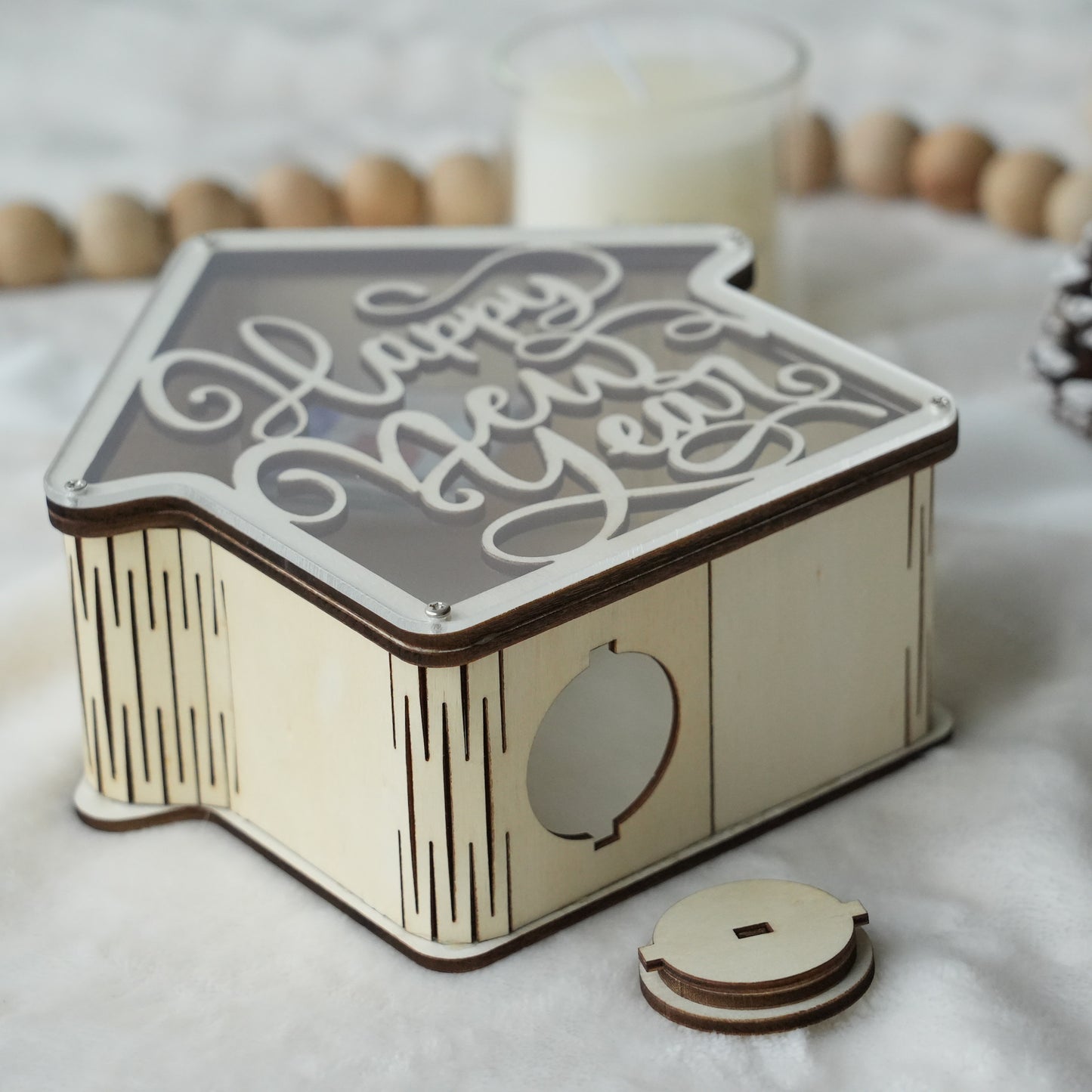 Personalized Wooden Piggy Bank,House Shaped Piggy Bank,Happy New Year,Christmas Gifts,Nursery  Decor,Wood Money Box For Kids