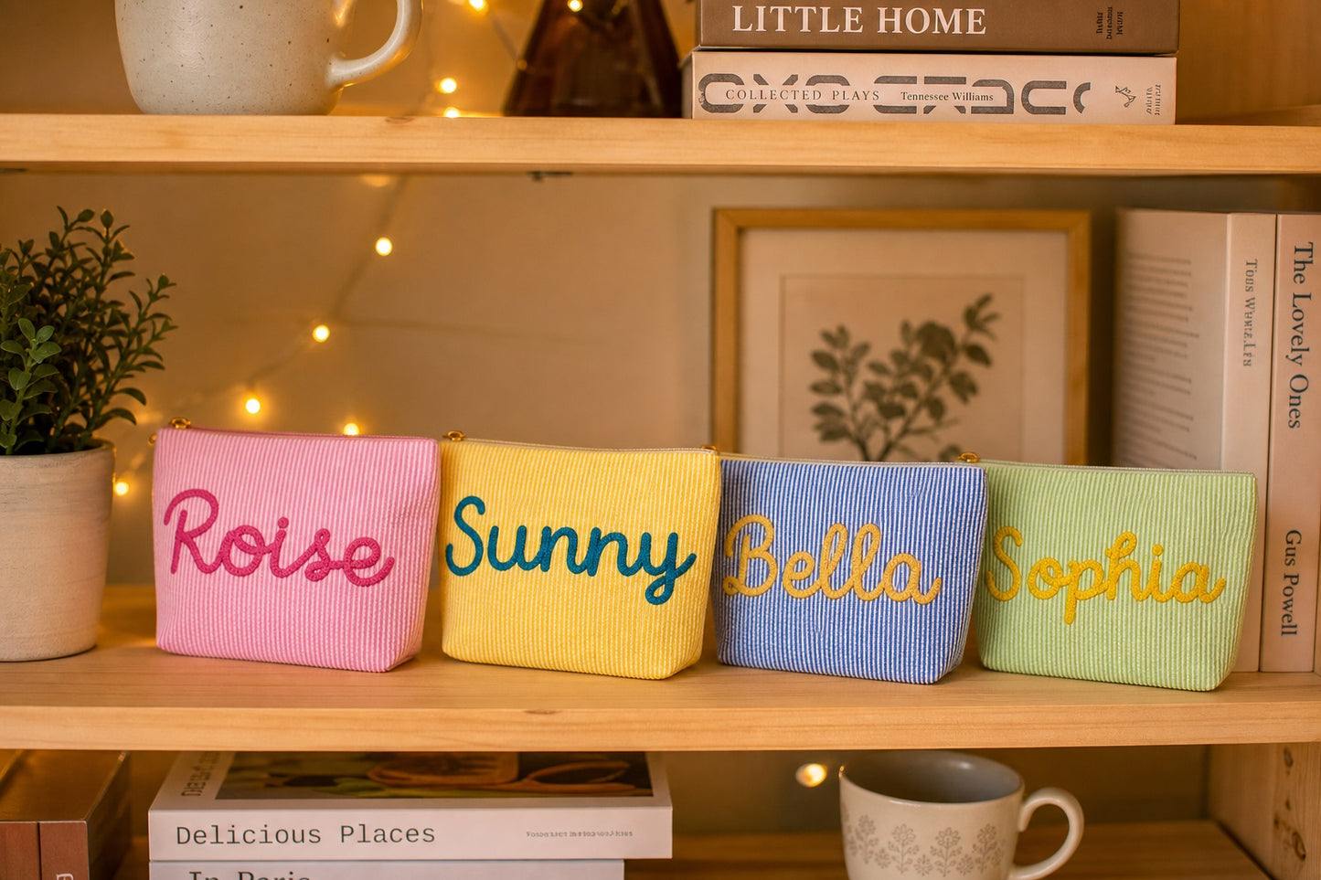 Custom Makeup Bag,Seersucker Cosmetic Pouch, Chenille Name Makeup Bag,Bag For Travelling, Gifts For Girlfriend