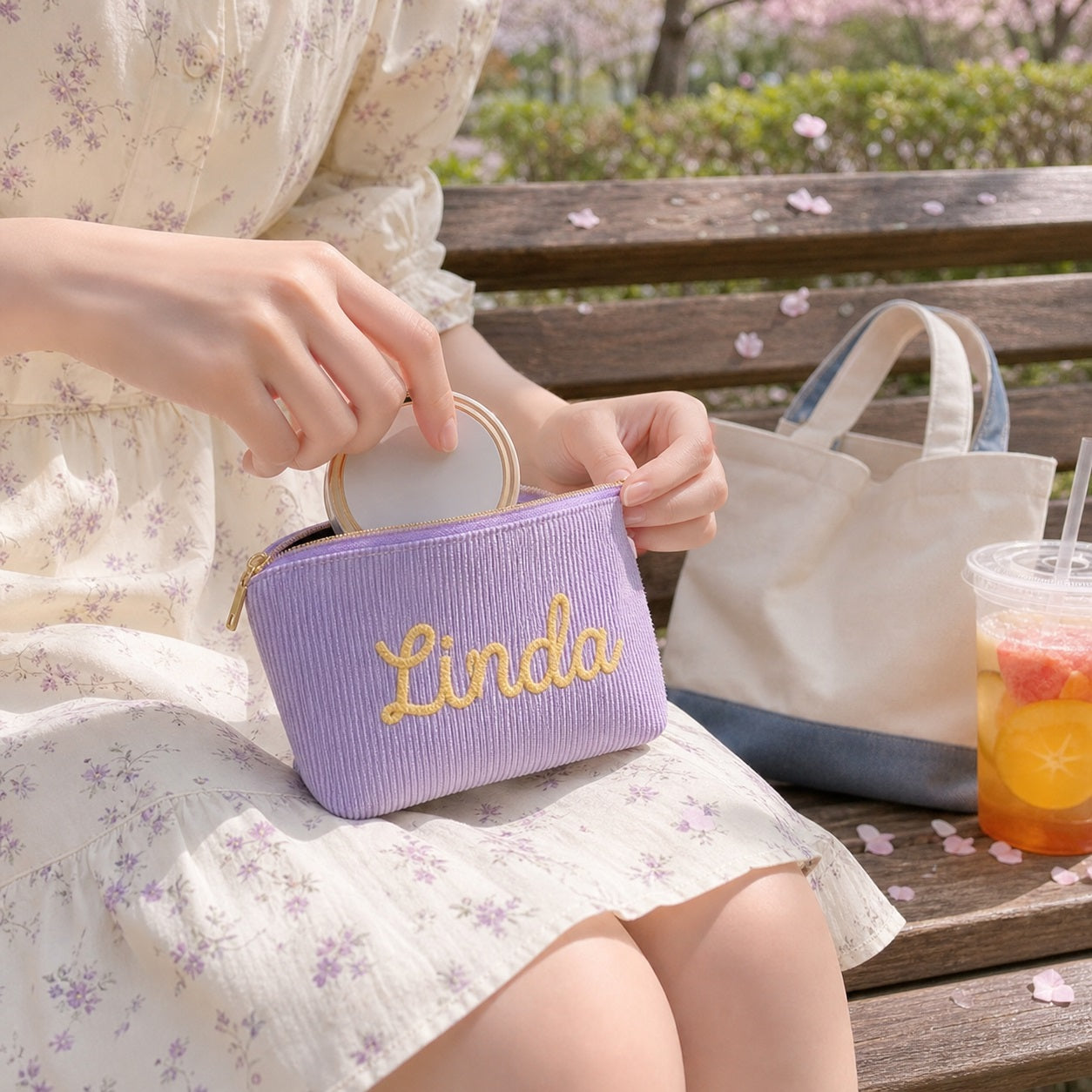 Custom Makeup Bag,Seersucker Cosmetic Pouch, Chenille Name Makeup Bag,Bag For Travelling, Gifts For Girlfriend
