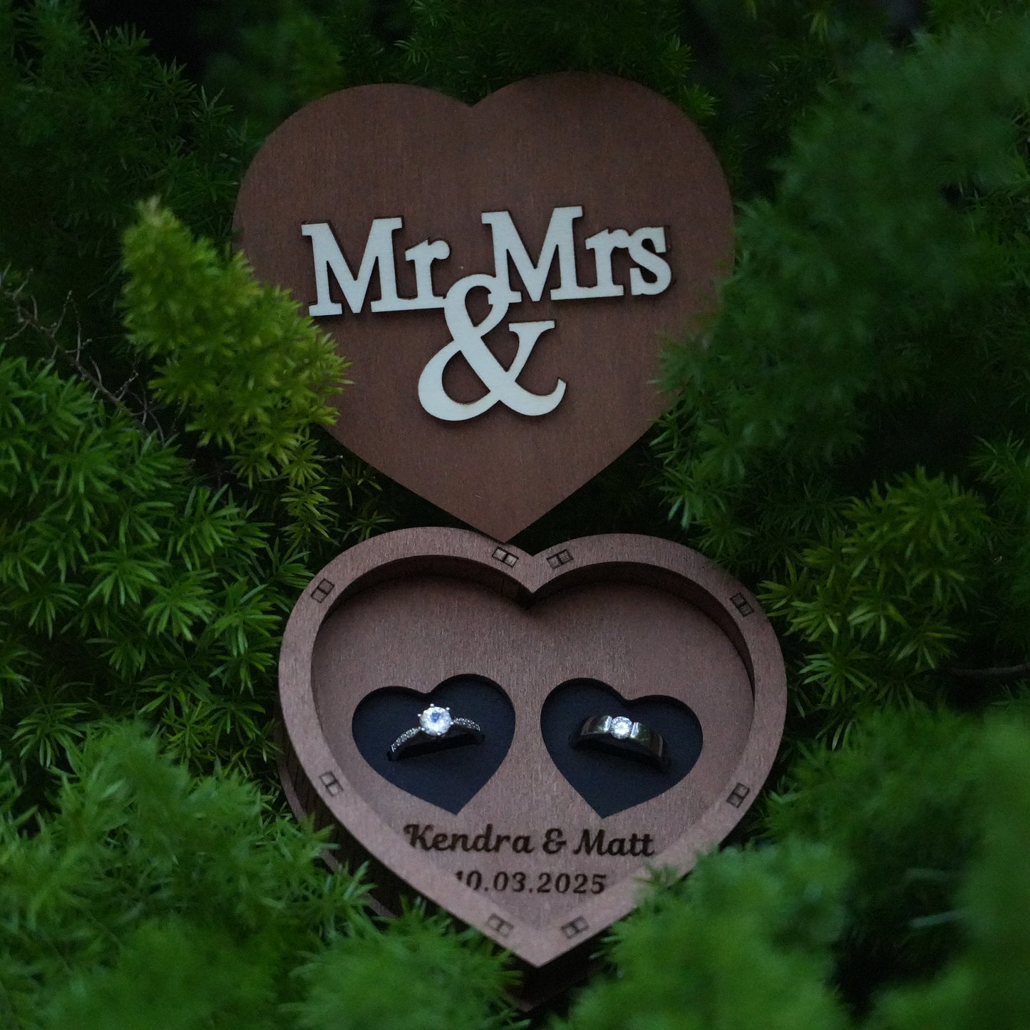 Custom Ring Box,Wooden Wedding Ring Box,Round And Heart Ring Bearer, Proposal &Anniversary Gift, Wedding Ceremony Ring Holder