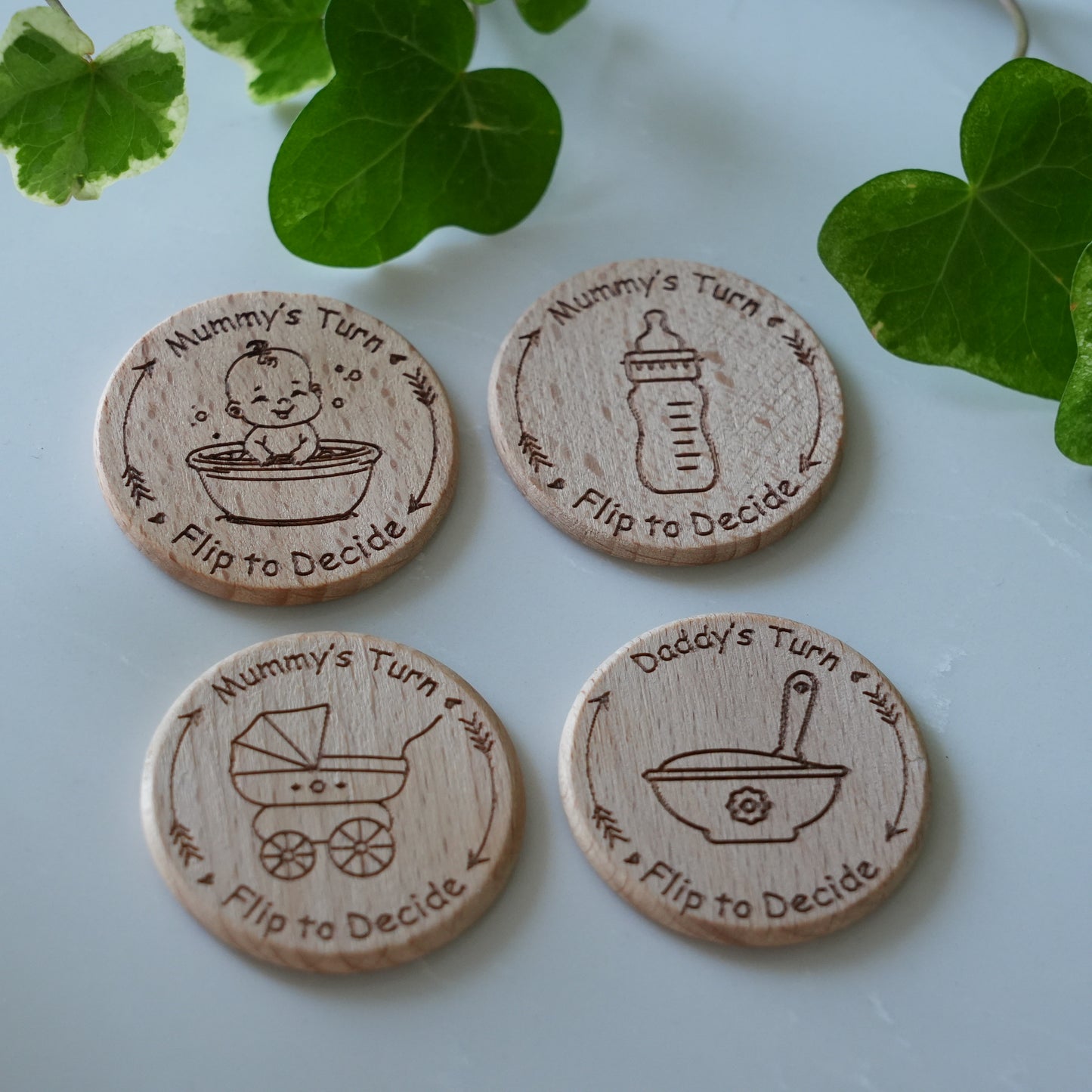 Personalized Baby Decision Coin With Bag,Engraved Parent Gift,New Mum Baby shower,Decision Flip Coin,New Baby Gift,Wooden Decision Maker