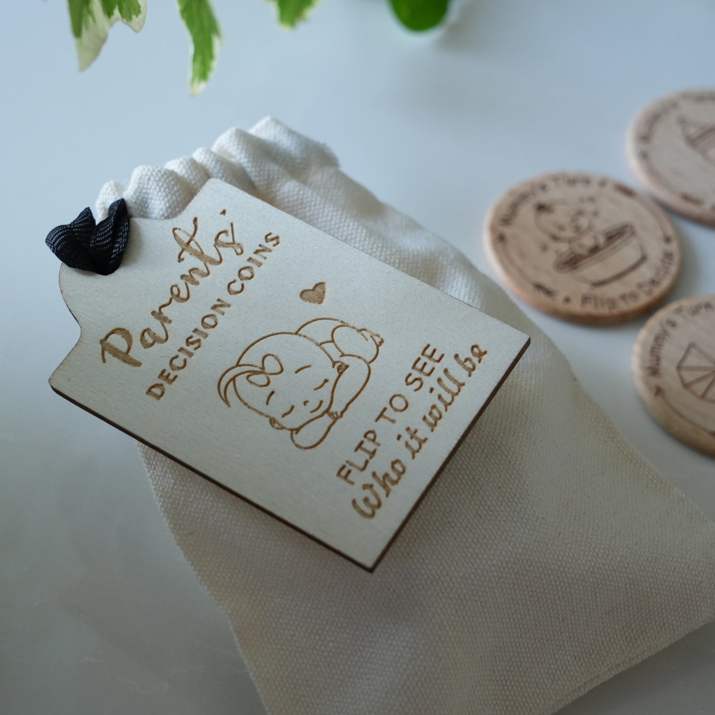 Personalized Baby Decision Coin With Bag,Engraved Parent Gift,New Mum Baby shower,Decision Flip Coin,New Baby Gift,Wooden Decision Maker
