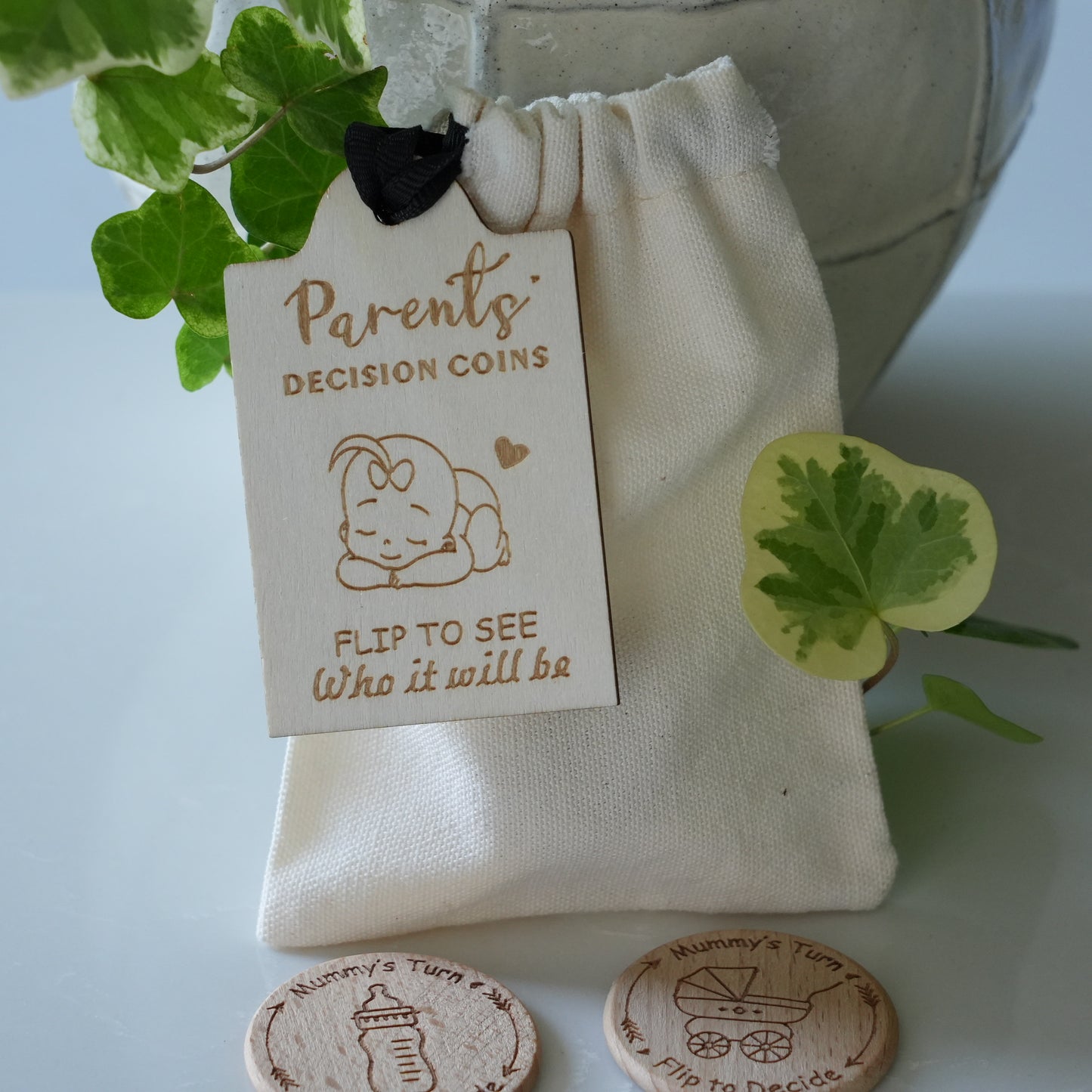 Personalized Baby Decision Coin With Bag,Engraved Parent Gift,New Mum Baby shower,Decision Flip Coin,New Baby Gift,Wooden Decision Maker