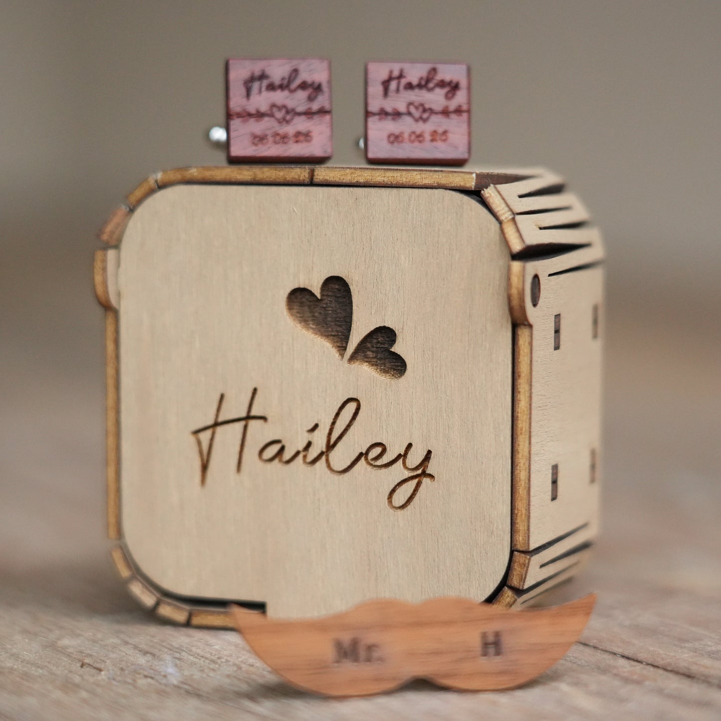 Custom Suit Cufflink & Tie Clip Set With Box, Groomsmen Cufflink,Engraved Wooden Box,Suit Tie  Accessories,Best Man Gift,Anniversary Gift