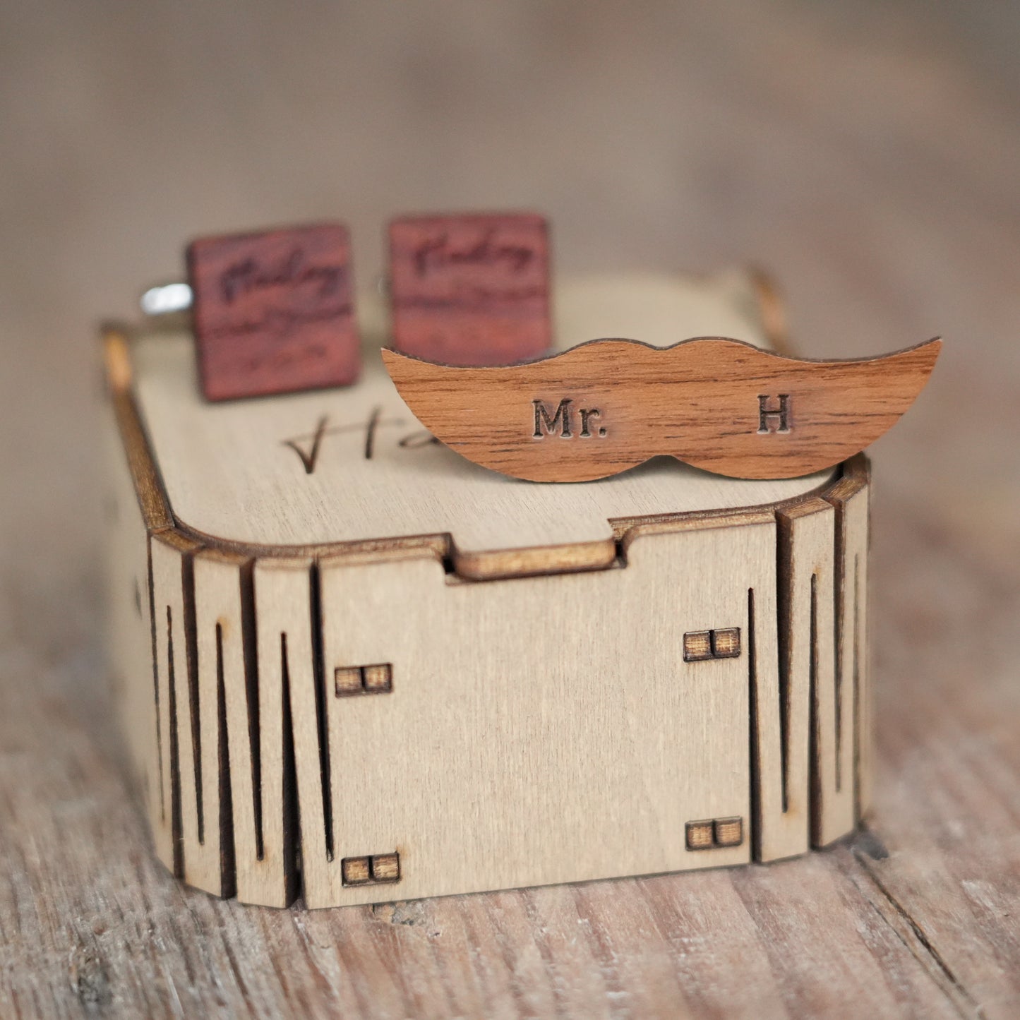 Custom Suit Cufflink & Tie Clip Set With Box, Groomsmen Cufflink,Engraved Wooden Box,Suit Tie  Accessories,Best Man Gift,Anniversary Gift