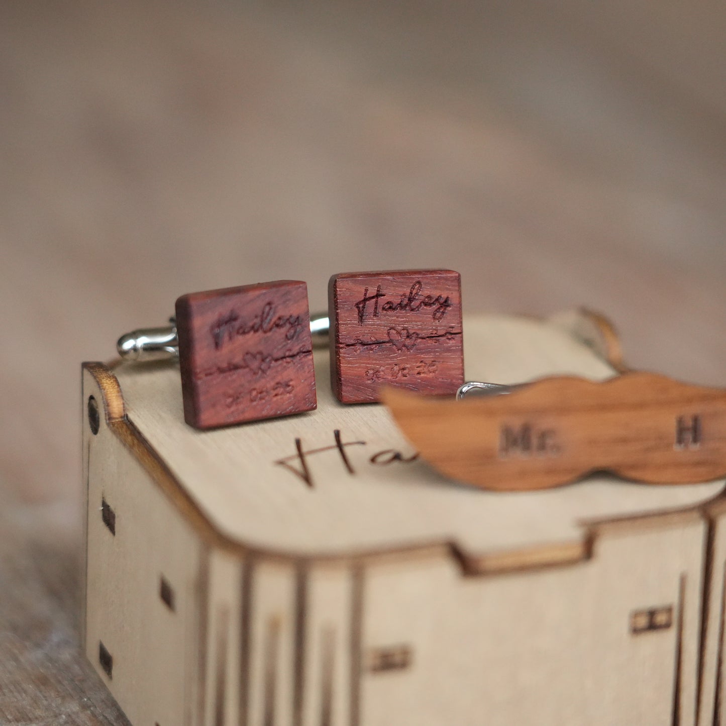 Custom Suit Cufflink & Tie Clip Set With Box, Groomsmen Cufflink,Engraved Wooden Box,Suit Tie  Accessories,Best Man Gift,Anniversary Gift