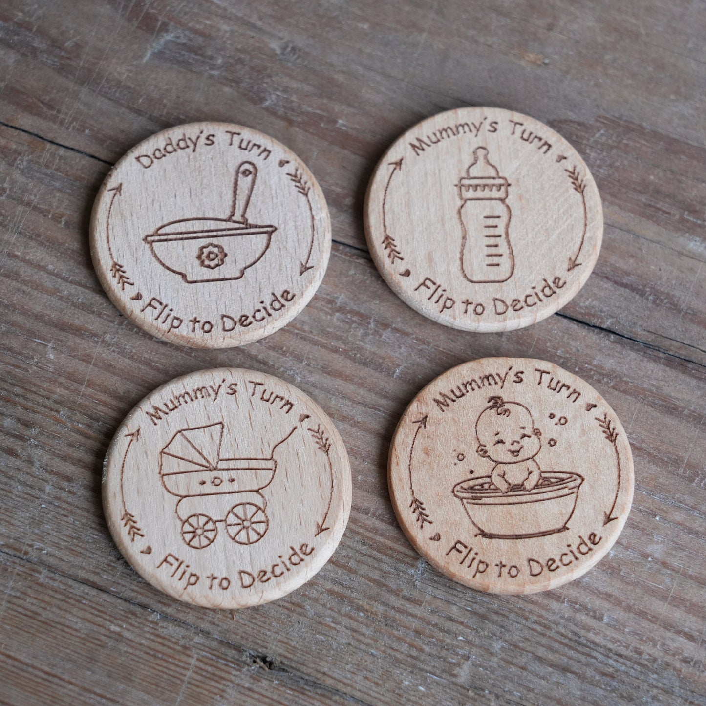 Personalized Baby Decision Coin With Bag,Engraved Parent Gift,New Mum Baby shower,Decision Flip Coin,New Baby Gift,Wooden Decision Maker