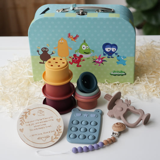 Engraved Silicone Toy With Metal Box,Baby Grinding  Teeth Toys,Baby Shower Gift,First Teething Toy,Sensory  Teether Food Grade Silicone