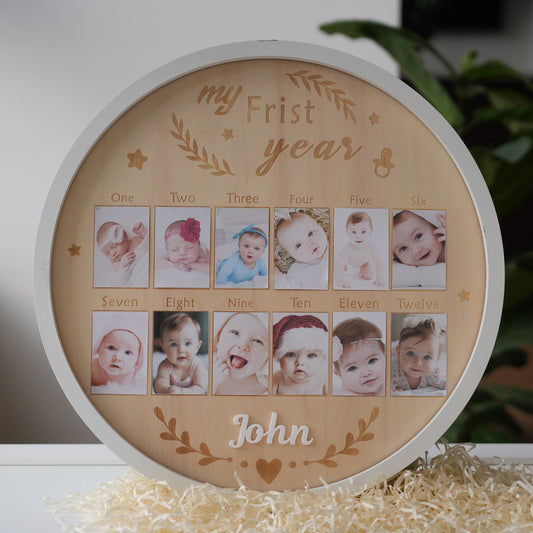 Personalized Baby First Year Photo Frame,Newborn  To One Year Photo Frame,New Baby Gift,Baby Monthly  Milestone Picture Frame