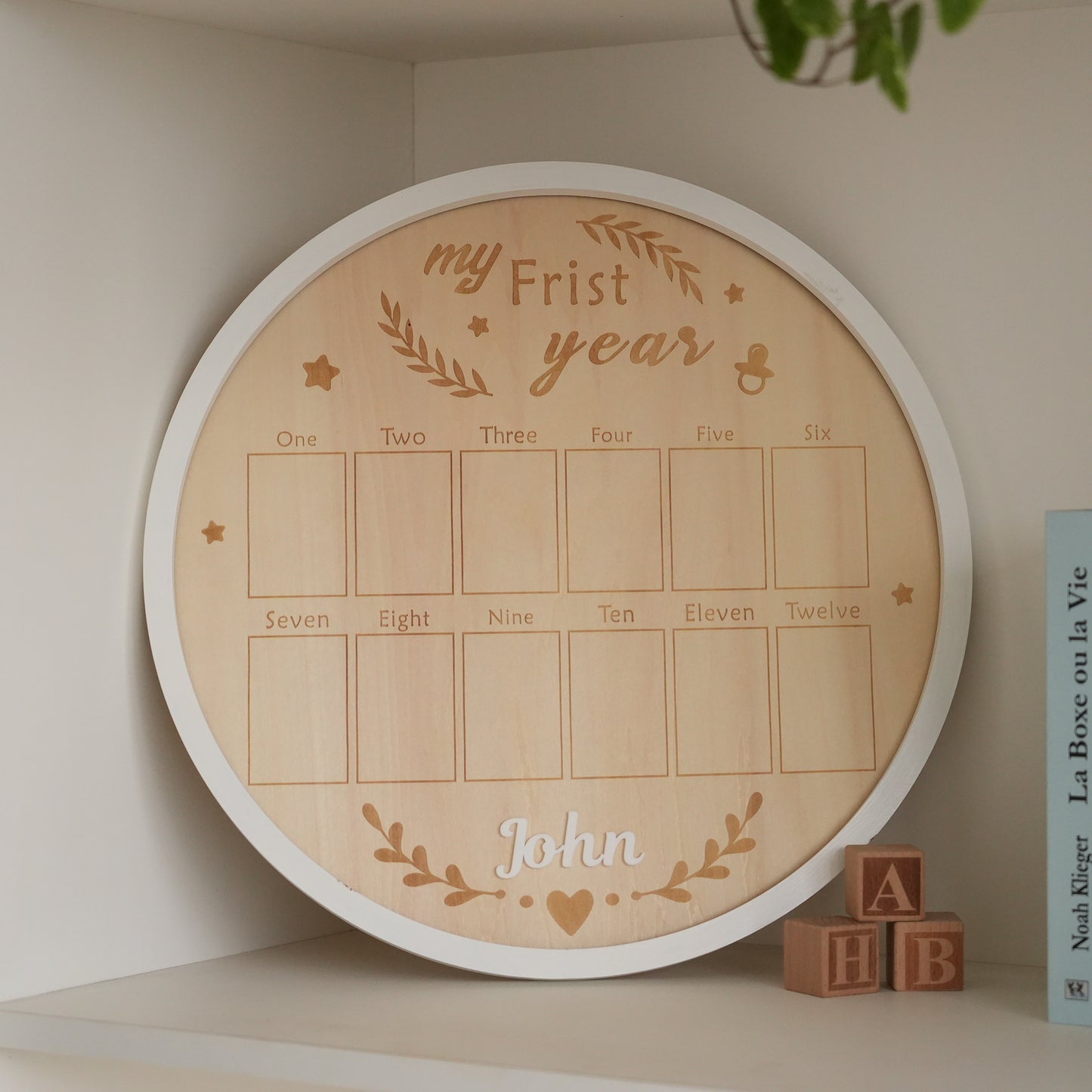Personalized Baby First Year Photo Frame,Newborn  To One Year Photo Frame,New Baby Gift,Baby Monthly  Milestone Picture Frame