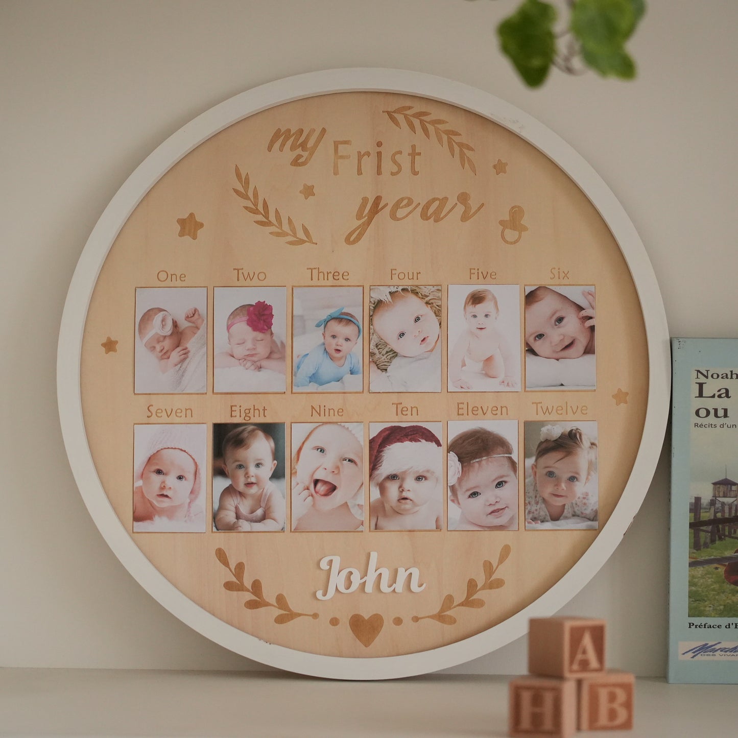 Personalized Baby First Year Photo Frame,Newborn  To One Year Photo Frame,New Baby Gift,Baby Monthly  Milestone Picture Frame